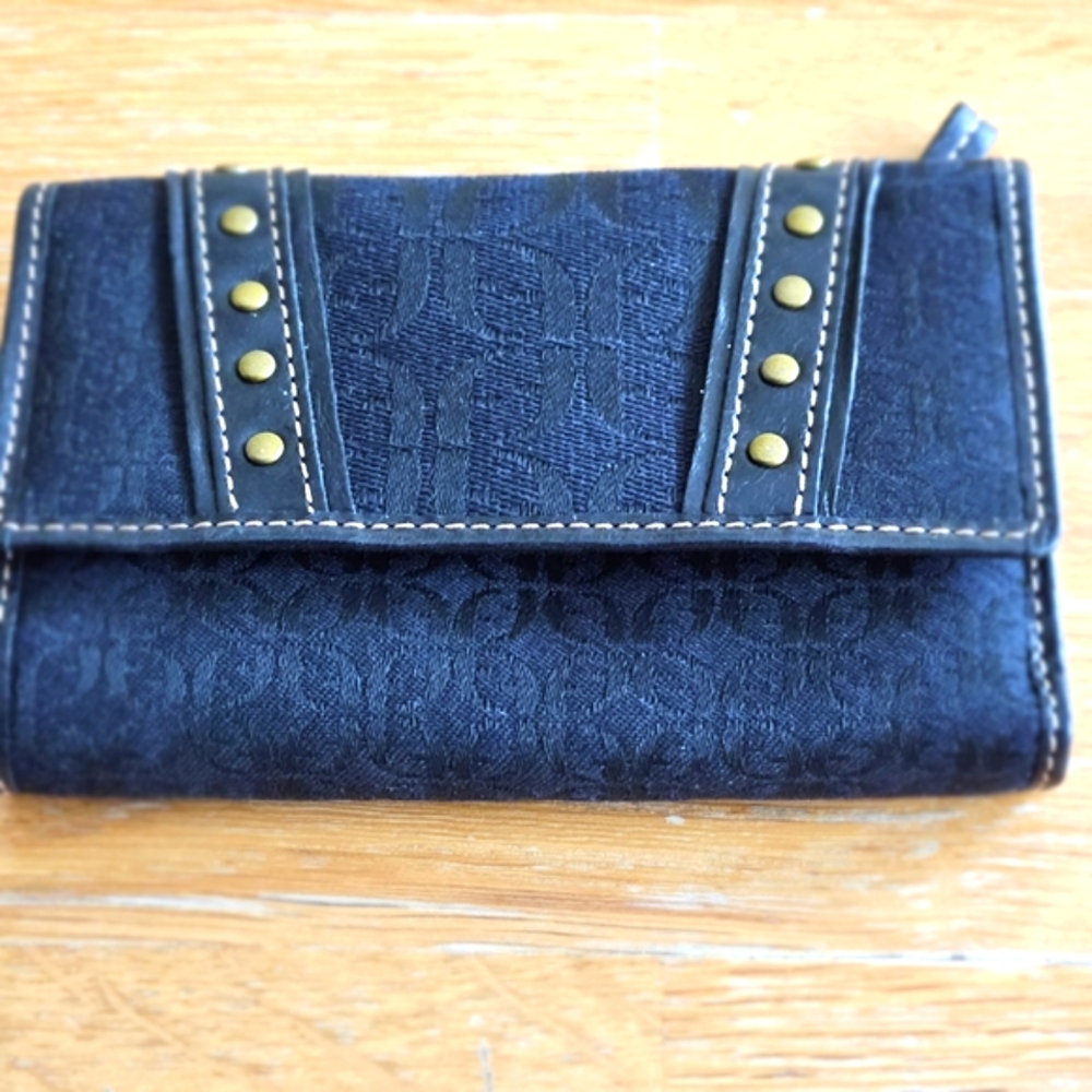 FOSSIL Black Signature Canvas Wallet Multi Card Slots Retro